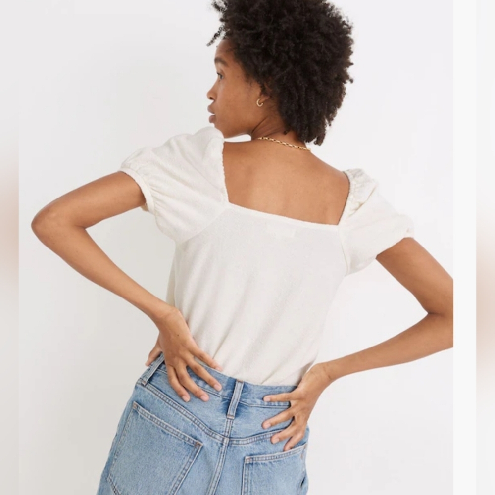 Madewell Jacquard Square Neck Puff Sleeve Button Front Top Ivory Size XL - Picture 2 of 10